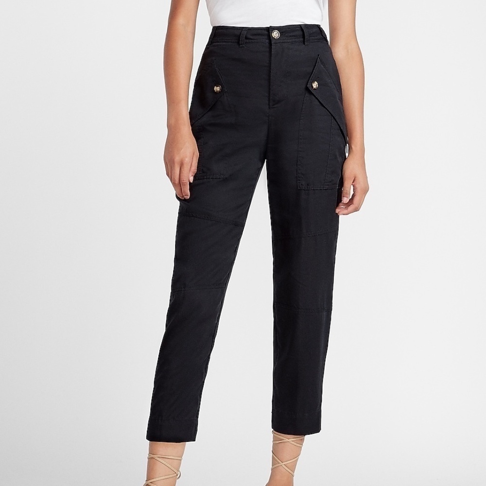 High Waisted Button Pocket Straight Utility Pant